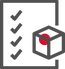 Icon showing a checklist with four check marks next to a red dot inside a gray box, symbolizing tasks, completion, and organization.