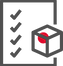 Icon of a gray checklist with five unchecked boxes on a black square. A red dot is inside a cube next to the list, conveying a sense of evaluation.