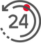 A black circular arrow encircles the number "24" with a red dot at the top, symbolizing 24-hour service or continuous operation. Sleek and modern design.