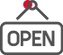 A sign with the word "OPEN" hangs from a hook, indicating that a place is open for business.