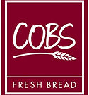 Logo of COBS Bread, featuring white script text on a maroon background with a wheat graphic below. The words "Fresh Bread" are in a white font.