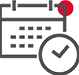 Icon of a calendar with a red dot on the top-right corner and a checkmark in a circle in the bottom-right, indicating an event is scheduled.
