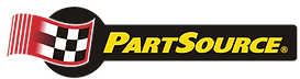 Logo of PartSource featuring a red checkered flag and bold yellow text on a black background, conveying a sense of speed and automotive focus.