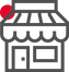 Icon of a small storefront with an awning, depicted in gray lines. A red circle, resembling a balloon or sun, is in the top left corner.