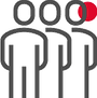 Three simplistic, outlined figures stand in a row, with the head of the last figure highlighted in red, suggesting emphasis or difference.